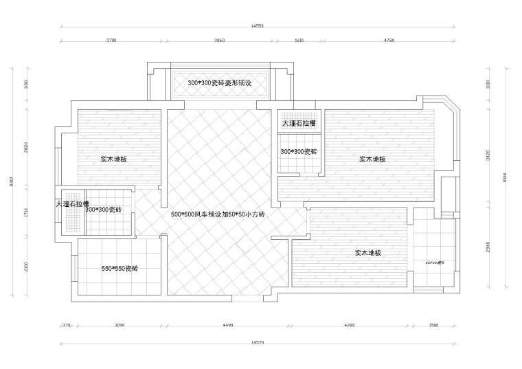 [江苏]徐州盛世孔雀城A户型样板房CAD施工图-地面铺装图