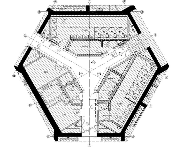 [广东]城市组--广州珠江新城西塔主塔办公区装修施工图+效果图-5主塔楼59F核心筒内走廊平面图