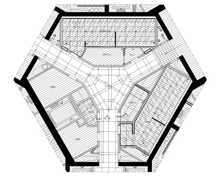 [广东]城市组--广州珠江新城西塔主塔办公区装修施工图+效果图-6主塔楼59F核心筒内走廊地材布置图