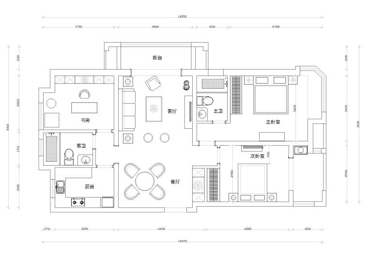 户型施工图cad资料下载-[江苏]徐州盛世孔雀城A户型样板房CAD施工图