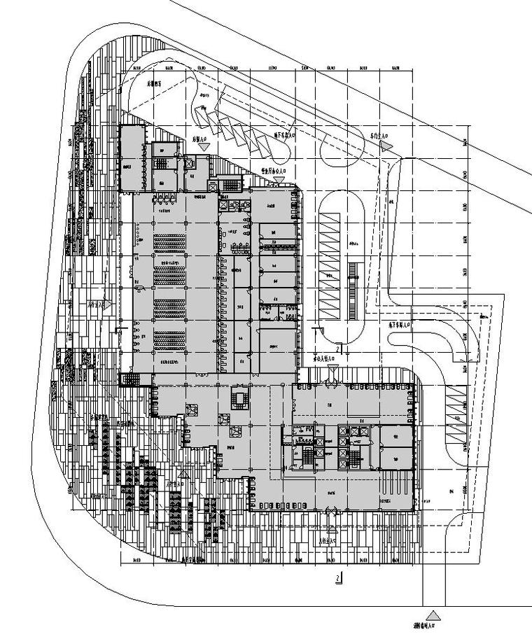 [江西]现代风格企业办公楼建筑施工图设计（CAD）-一层平面图