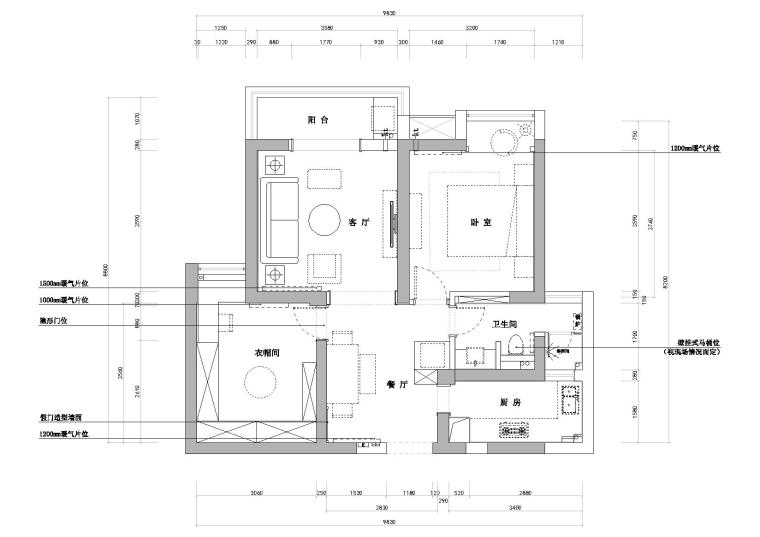 cad室内设计施工资料下载-[武汉]福星惠誉水岸国际样板间CAD施工图