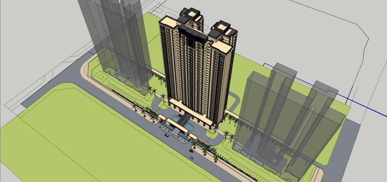 su围墙模型素材资料下载-[山东]绿地中心住宅+主入口围墙建筑模型设计