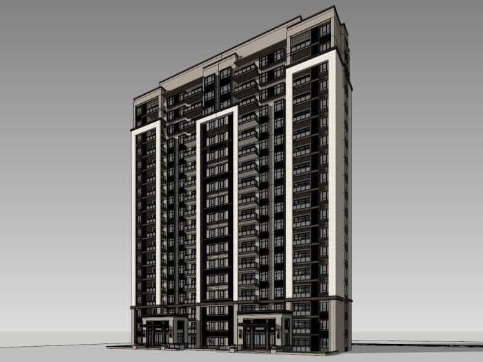 六层建筑一梯两户全套图纸资料下载-中式一梯两户住宅建筑模型设计（水石国际）
