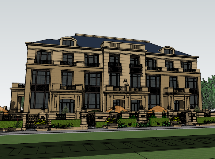 法式别墅建筑cad资料下载-法式联排别墅建筑模型设计