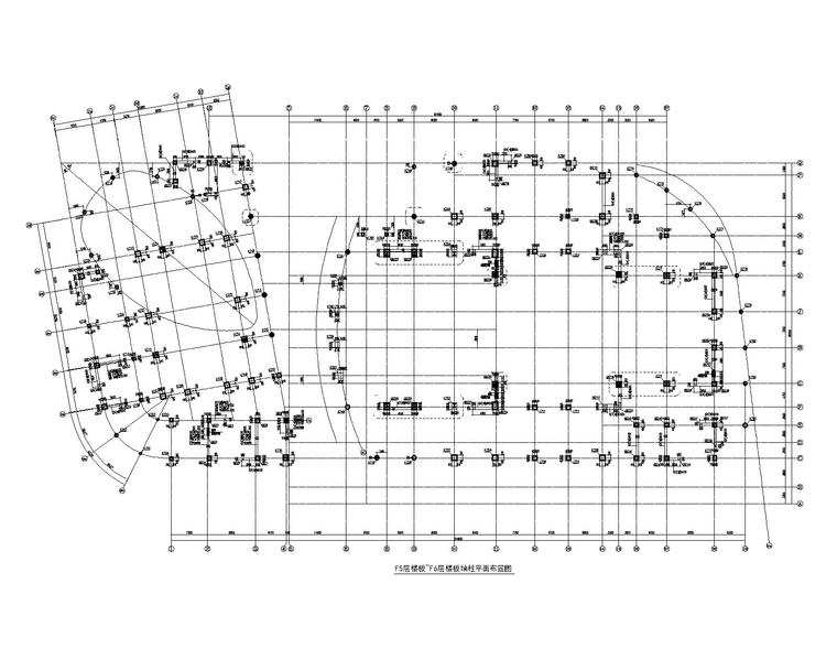 8层框剪结构大剧院建筑结构施工图2016-F5层楼板~F6层楼板墙柱平面布置图