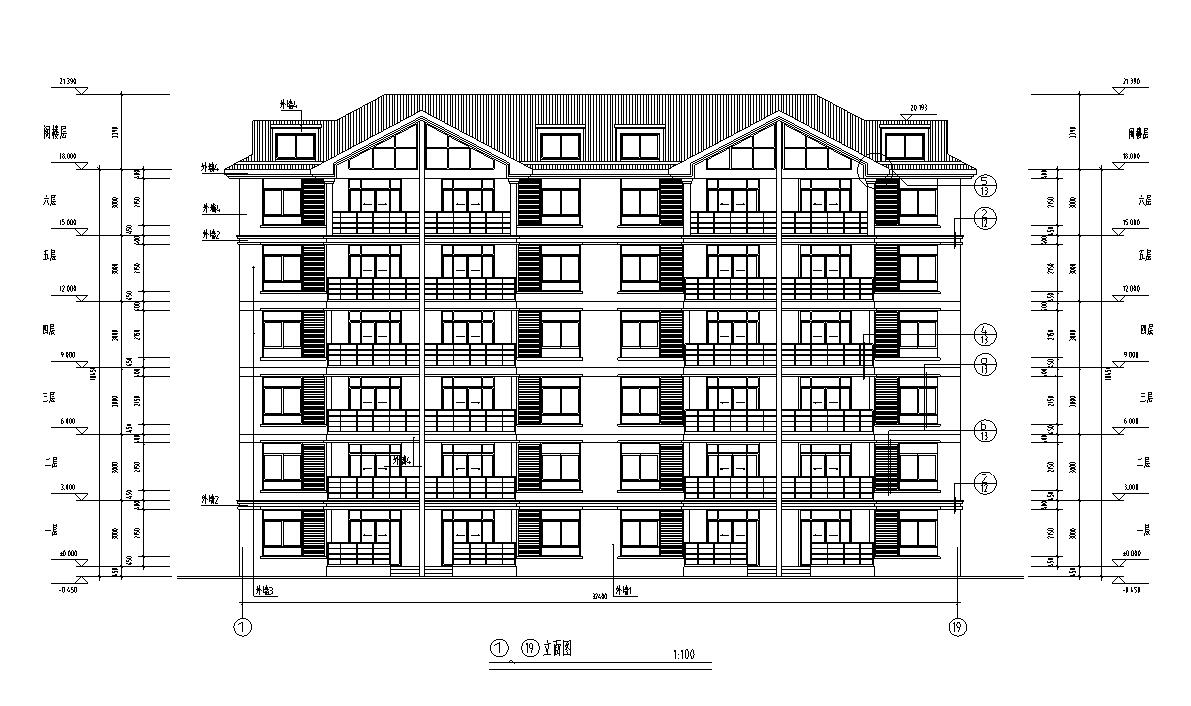 6层阁楼2单元每单元2户住宅楼户型设计图