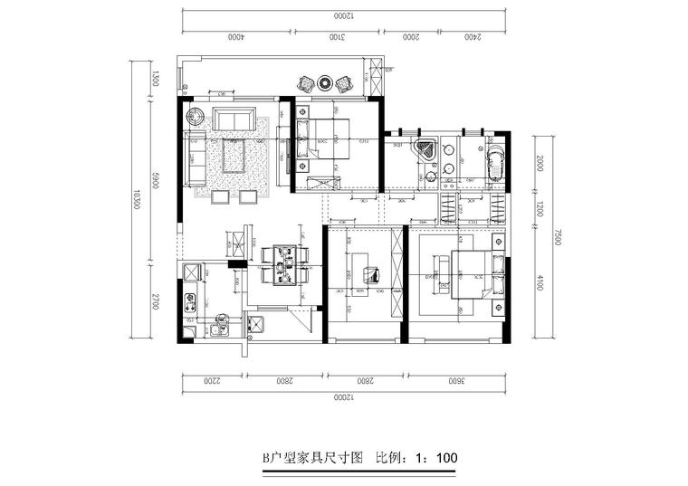 [杭州]赤壁西湖国际广场户型施工图+效果图-家具尺寸图