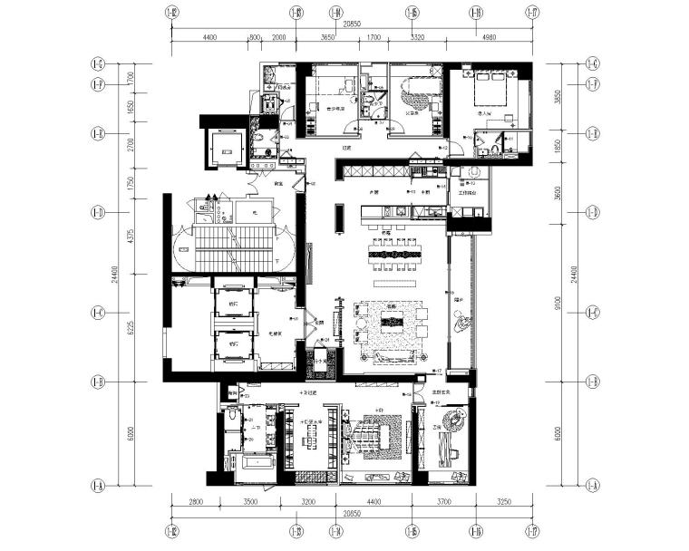 深圳湾图纸资料下载-华润深圳湾悦府北苑三居室样板房装修施工图