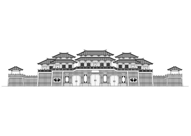 徽派门楼建筑施工图资料下载-王宫城门楼建筑施工图（CAD）