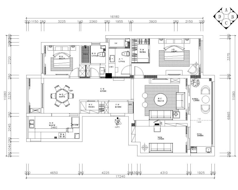 简单装修两居室资料下载-御河湾两居室样板房室内装修全套施工图