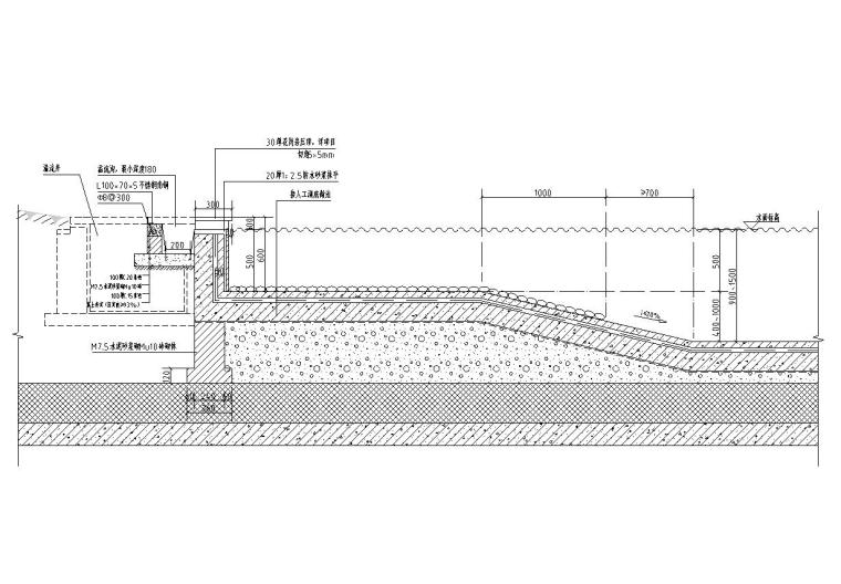 施工图地面做法细部大样资料下载-景观细部施图|人工湖溢流口做法大样