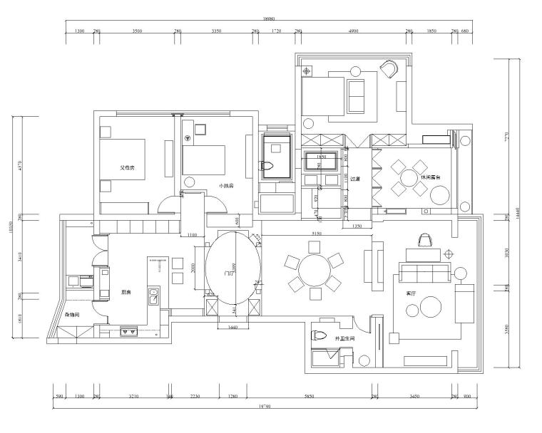 住宅装修cad图纸资料下载-景江城市花园现代风格三居室样板房装修图纸