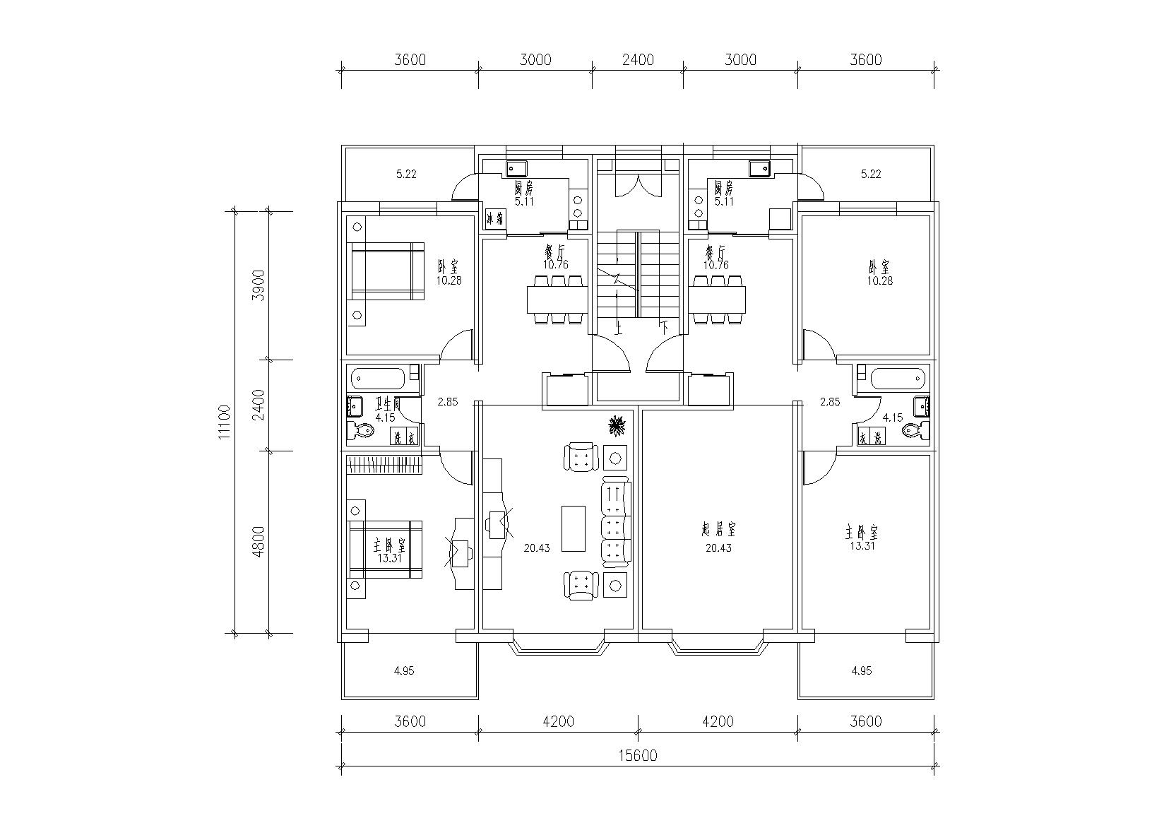 某小区多层一梯两户住宅建筑设计平面图_户型图__土木在线