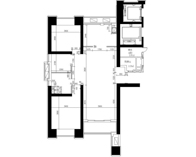 大连滨海新区海洋公园两居室样板房施工图-2隔墙尺寸图