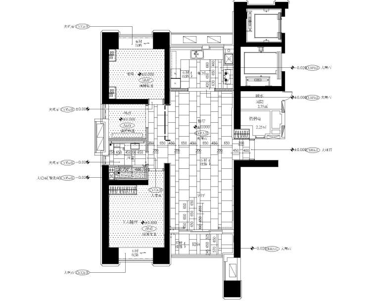 大连滨海新区海洋公园两居室样板房施工图-3地坪图