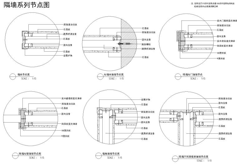 室内玻璃节点资料下载-室内隔断、隔墙节点大样图（玻璃，龙骨等）