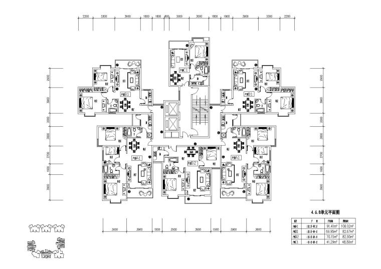 高层住宅组合户型平面图-户型图（2）