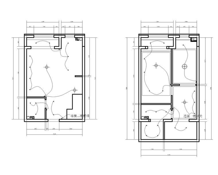 现代风格两居室LOFT样板间室内装修施工图-6一、二层灯位开关图