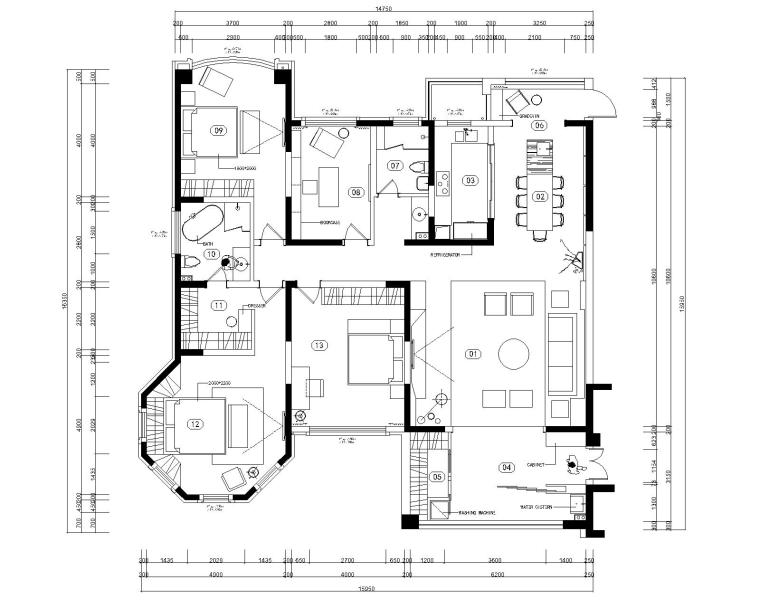 室内全套施工图图纸资料下载-君临新城三居室样板房室内装修全套施工图