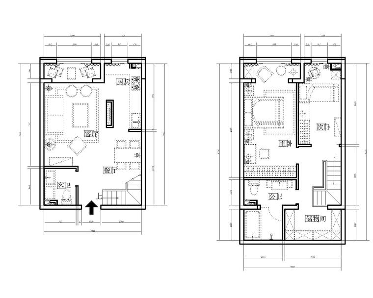 现代风格两居室LOFT样板间室内装修施工图-7一、二层插座布局图