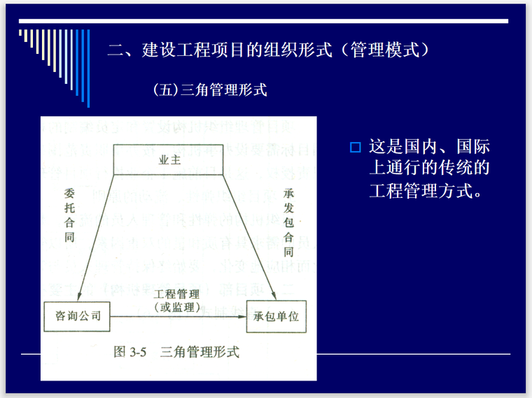 建筑工程项目管理组织机构及模式(75页)-三角管理模式