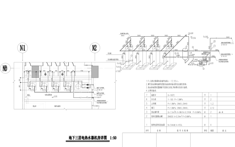 上海31层超高层甲级写字楼给排水施工图-地下三层电热水器机房详图