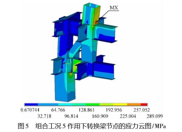 再生资源交易所项目超高层结构设计-组合工况5作用下转换梁节点的应力云图4