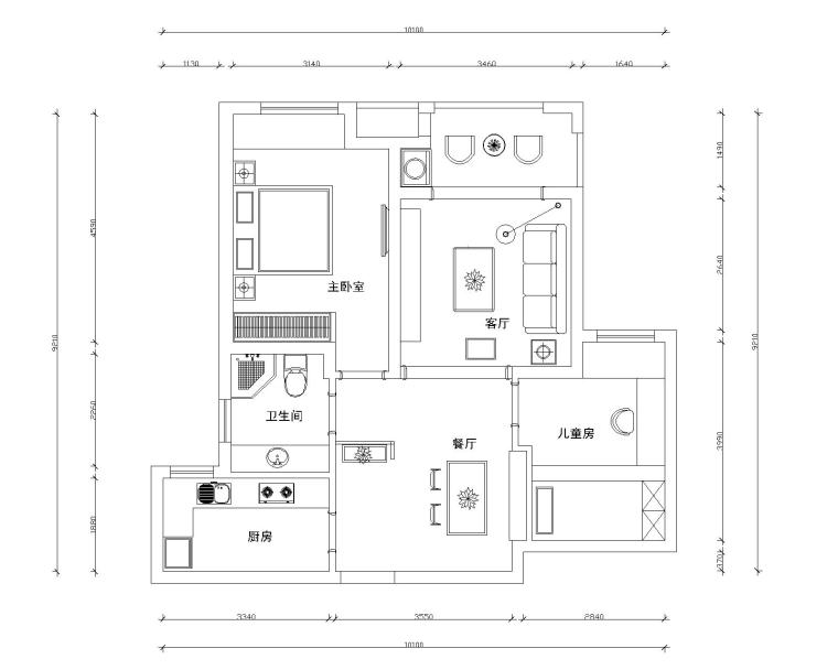 简单装修两居室资料下载-盛世孔雀城两居室样板房室内装修全套施工图