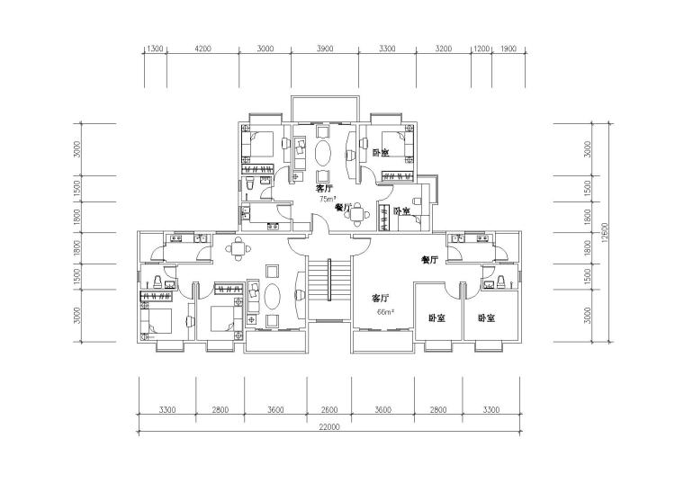五层花园洋房户型平面图资料下载-44套高层户型平面图