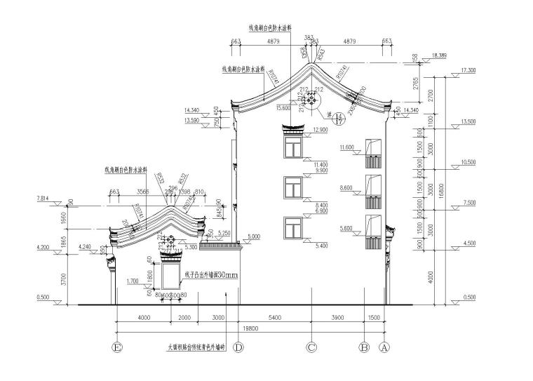 四层古建筑民居建筑施工图-立面图3