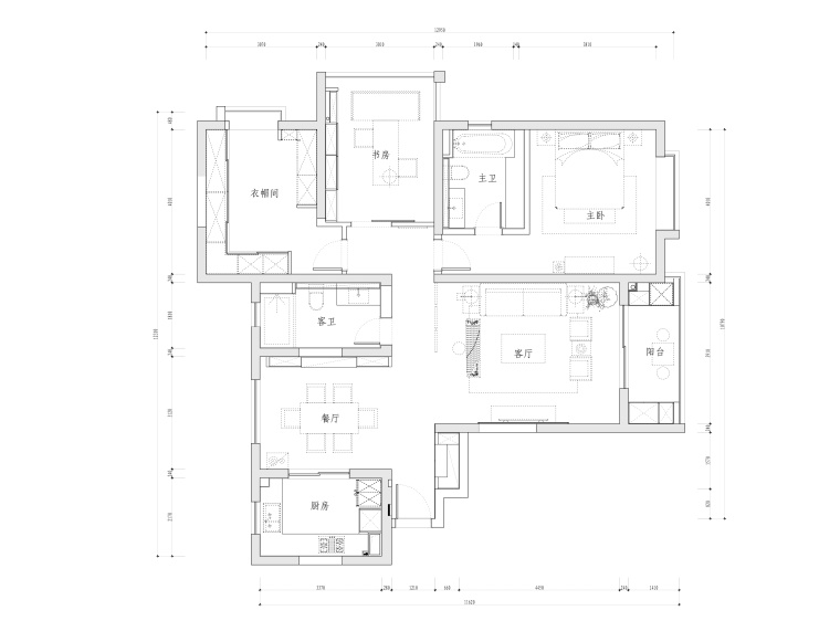 一居室家庭室内装修资料下载-新昌城一居室样板房室内装修施工图+效果图