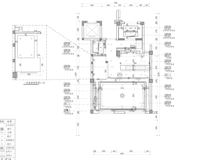 福州金辉半岛两居室别墅样板房装修施工图-一层天花投影图_看图王