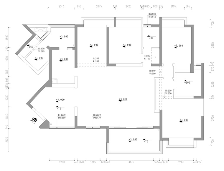 成都市仁和春天国际花园三居室样板间施工图-原始结构图_看图王