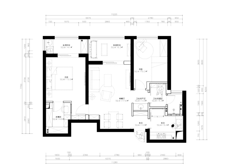 小平米房装修图资料下载-绿地金融城两居室样板房室内装修施工图