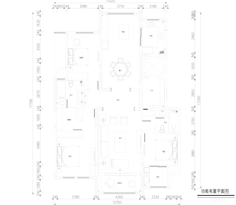 住宅室内装修图下载资料下载-紫金城三居室样板房室内装修全套施工图