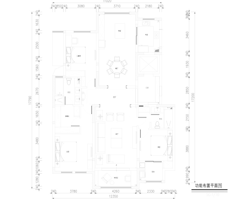 格样板间精装修全套施工图资料下载-紫金城三居室样板房室内装修全套施工图