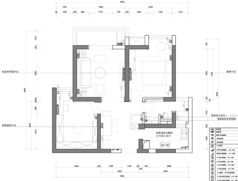 福星惠誉水岸国际一居室样板房装修施工图-插座布置图_看图王