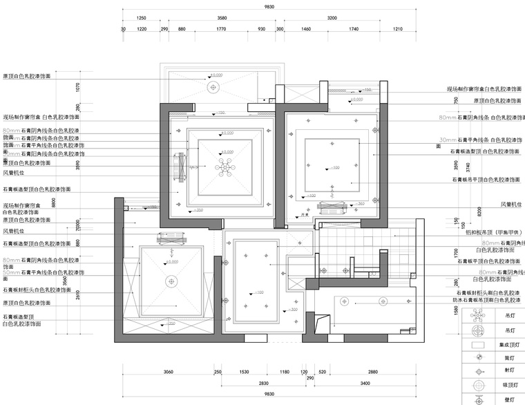 福星惠誉水岸国际一居室样板房装修施工图-天花布置图_看图王