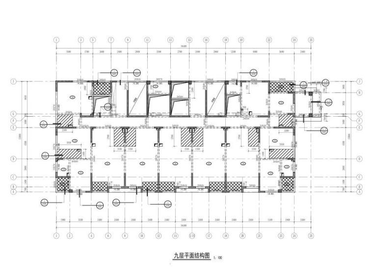 14栋剪力墙+框架结构住宅楼项目结构施工图-3#楼9层结构平面图