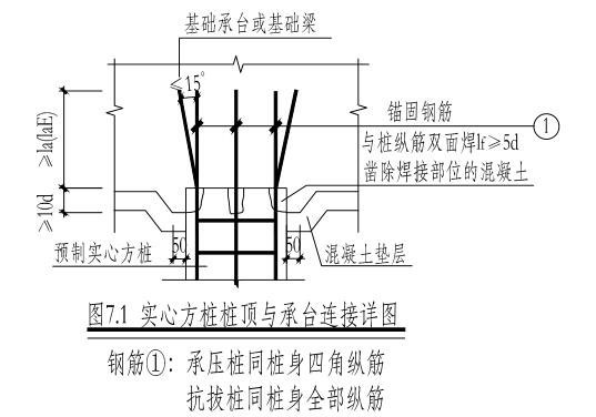 14栋剪力墙+框架结构住宅楼项目结构施工图-实心方桩桩顶与承台连接详图