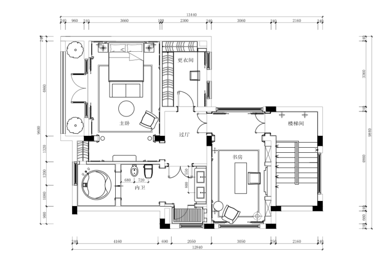 上海双拼别墅样板房室内装修全套施工图-3三层平面布置图