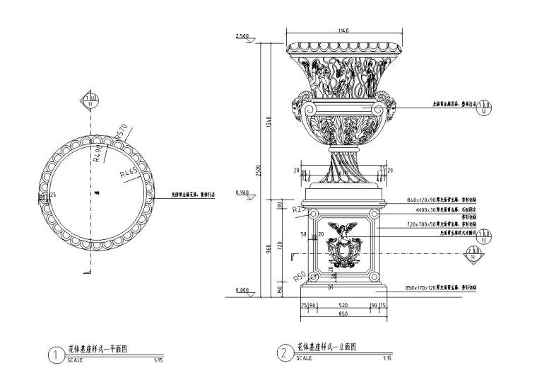 特种作业操作证样式资料下载-景观细部施工图|高端花钵基座样式一标准详