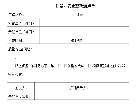 电力公司对土建分包单位管理制度-整改通知单