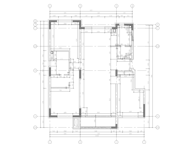 沈阳市美的时代城105平​样板房装修施工图-2墙体拆改尺寸图_看图王