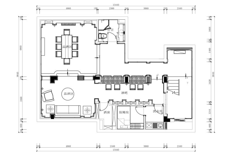 上海双拼别墅样板房室内装修全套施工图-4地下室平面布置图