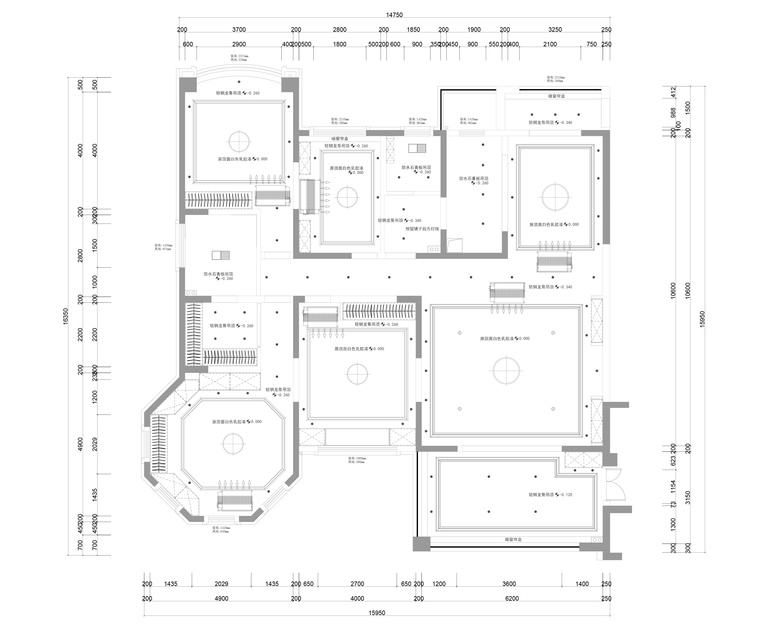 张家港君临新城三居室样板房室内装修施工图-顶面布置图_看图王