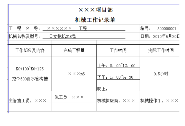 [武汉]建筑集团对分包单位管理制度-机械工作记录单