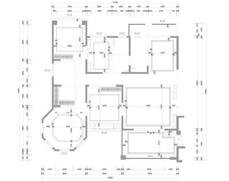 张家港君临新城三居室样板房室内装修施工图-顶面尺寸图_看图王