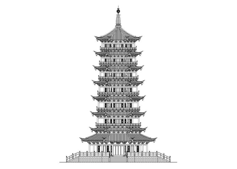 仿古酒店建筑施工图CAD资料下载-[广西]桂林七层仿古佛塔建筑施工图（CAD）